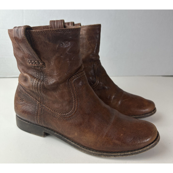 Frye Anna Shortie Leather Pull On Ankle Boots Camel Brown Size 6.5 M 3471055 - Picture 16 of 16